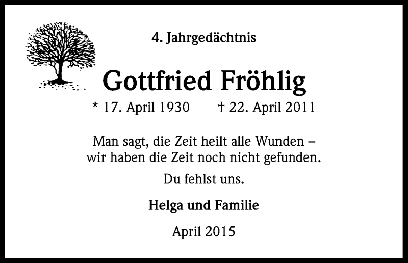  Traueranzeige für Gottfried Fröhlig vom 18.07.2023 aus Kölner Stadt-Anzeiger / Kölnische Rundschau / Express