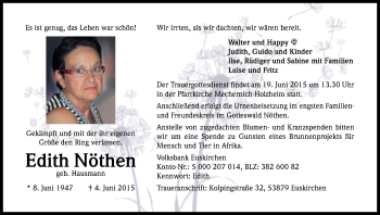 Anzeige von Edith Nöthen von Kölner Stadt-Anzeiger / Kölnische Rundschau / Express
