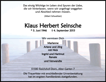Anzeige von Klaus Herbert Seinsche von Kölner Stadt-Anzeiger / Kölnische Rundschau / Express