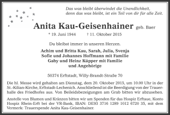 Anzeige von Anita Kau-Geisenhainer von  Werbepost 