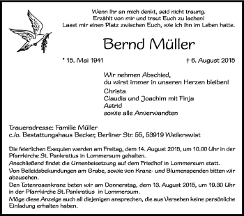 Anzeige von Bernd Müller von Kölner Stadt-Anzeiger / Kölnische Rundschau / Express