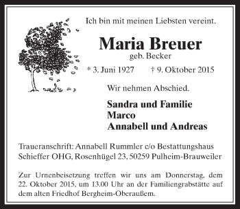 Anzeige von Maria Breuer von  Werbepost 