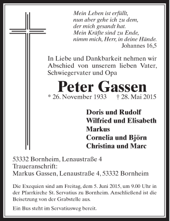 Anzeige von Peter Gassen von  Schaufenster/Blickpunkt 