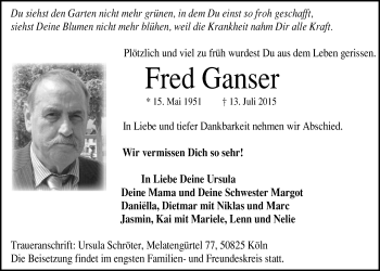 Anzeige von Fred Ganser von  Kölner Wochenspiegel 