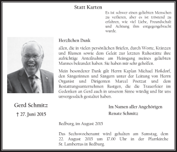 Anzeige von Gerd Schmitz von  Werbepost 