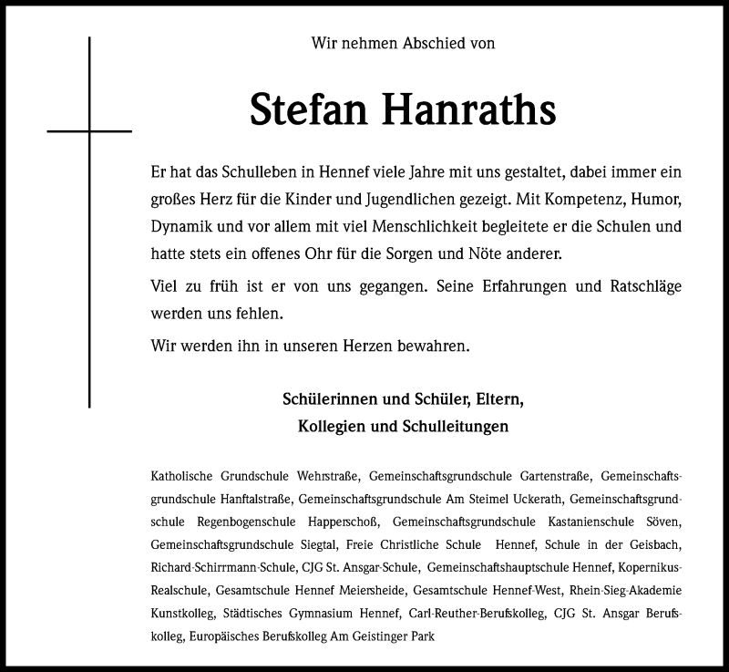  Traueranzeige für Stefan Hanraths vom 07.11.2015 aus Kölner Stadt-Anzeiger / Kölnische Rundschau / Express