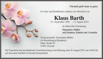 Anzeige von Klaus Barth von  Bergisches Handelsblatt 
