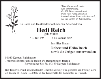 Anzeige von Hedi Reich von  Werbepost 