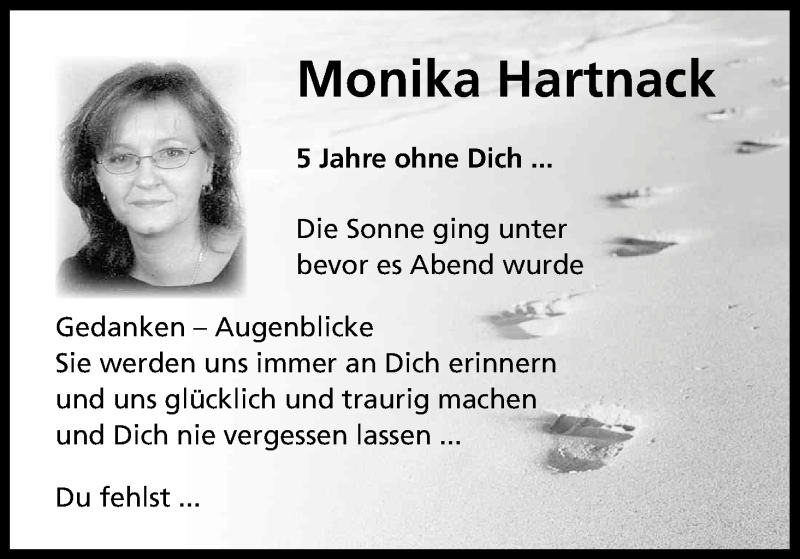  Traueranzeige für Monika Hartnack vom 07.08.2015 aus Kölner Stadt-Anzeiger / Kölnische Rundschau / Express