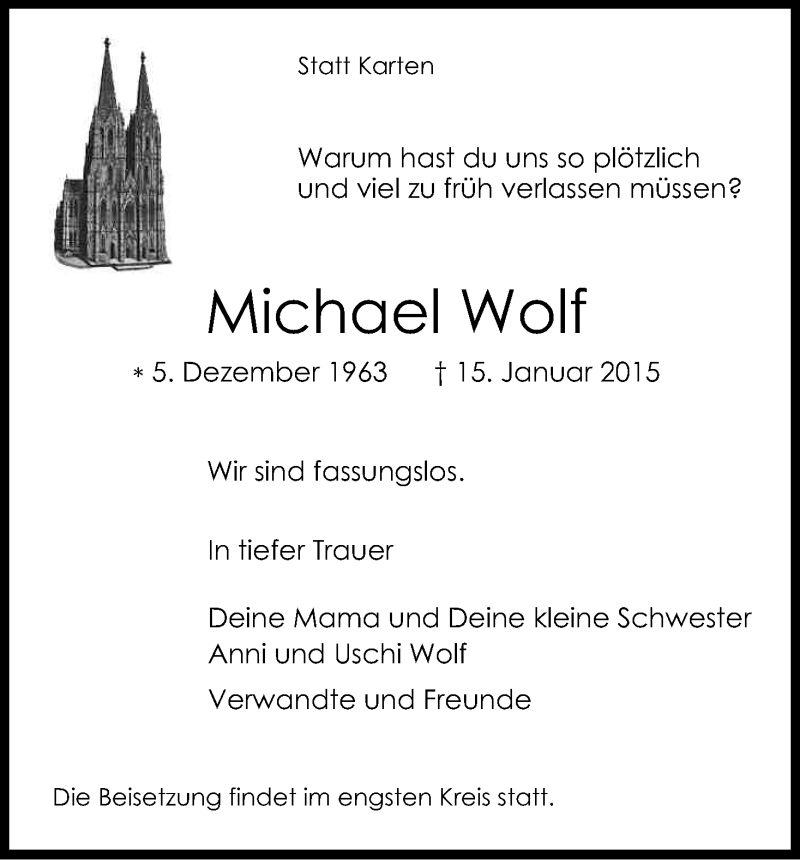 Traueranzeige für Michael Wolf vom 21.02.2015 aus Kölner Stadt-Anzeiger / Kölnische Rundschau / Express