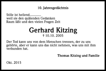 Anzeige von Gerhard Kitzing von Kölner Stadt-Anzeiger / Kölnische Rundschau / Express