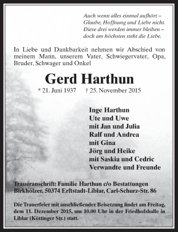 Anzeige von Gerd Harthun von  Werbepost 