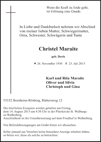 Anzeige von Christel Maraite von  Schlossbote/Werbekurier 