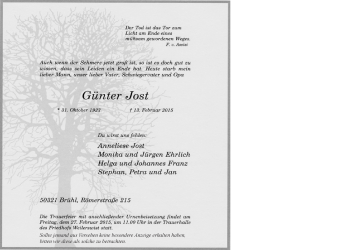 Anzeige von Günter Jost von  Schlossbote/Werbekurier 