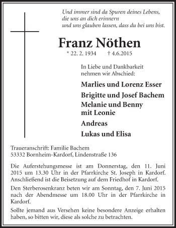 Anzeige von Franz Nöthen von  Schaufenster/Blickpunkt  Schlossbote/Werbekurier 