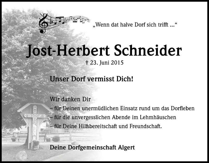  Traueranzeige für Jost-Herbert Schneider vom 04.07.2015 aus Kölner Stadt-Anzeiger / Kölnische Rundschau / Express