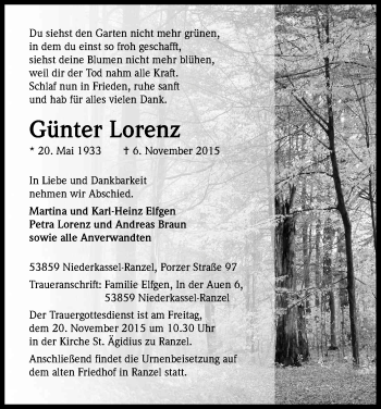 Anzeige von Günter Lorenz von Köln - Wir Trauern