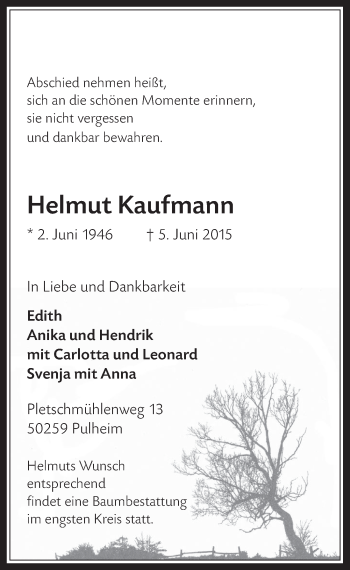 Anzeige von Helmut Kaufmann von  Wochenende 
