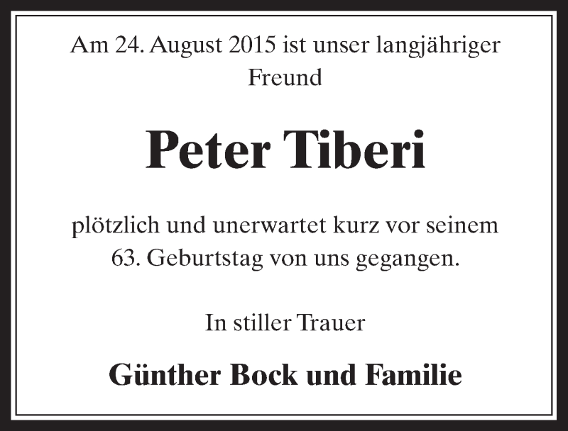  Traueranzeige für Peter Tiberi vom 09.09.2015 aus  Werbepost 