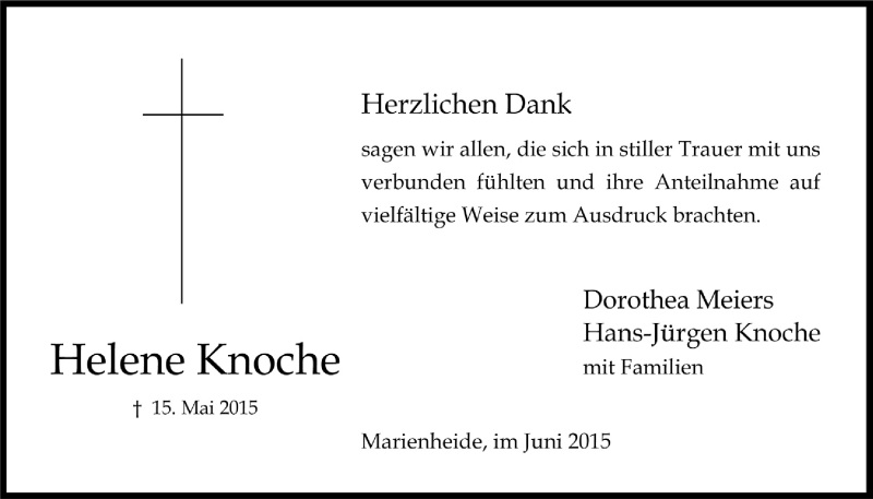  Traueranzeige für Helene Knoche vom 24.06.2015 aus  Anzeigen Echo 
