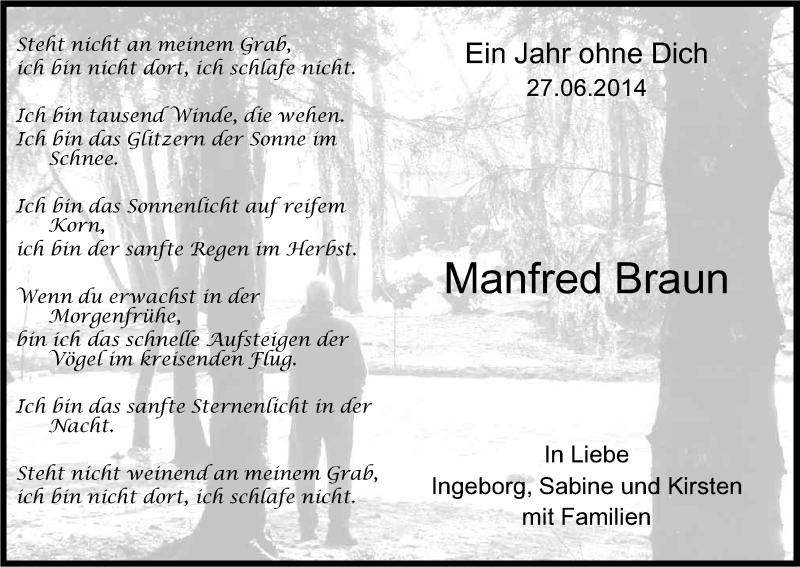 Traueranzeige für Manfred Braun vom 27.06.2015 aus Kölner Stadt-Anzeiger / Kölnische Rundschau / Express