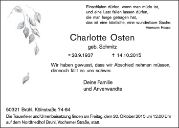Anzeige von Charlotte Osten von  Schlossbote/Werbekurier 