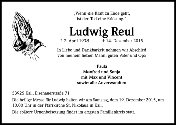 Anzeige von Ludwig Reul von Kölner Stadt-Anzeiger / Kölnische Rundschau / Express