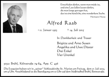 Anzeige von Alfred Raab von Kölner Stadt-Anzeiger / Kölnische Rundschau / Express