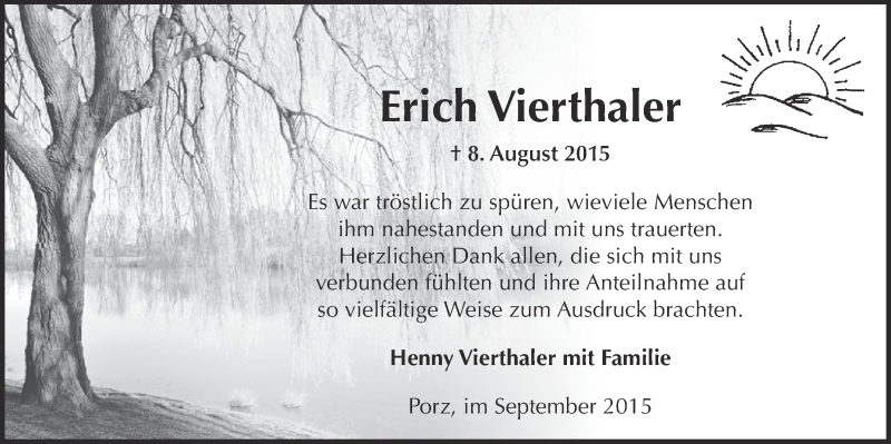  Traueranzeige für Erich Vierthaler vom 02.09.2015 aus  Kölner Wochenspiegel 