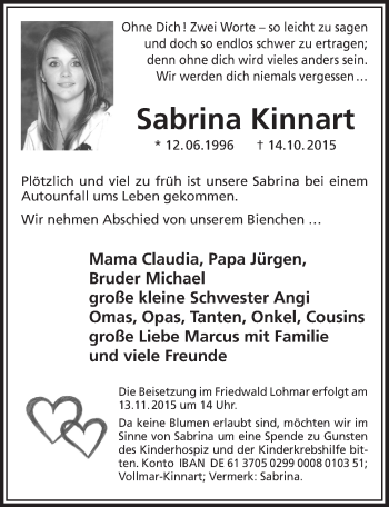 Anzeige von Sabrina Kinnart von  Extra Blatt 