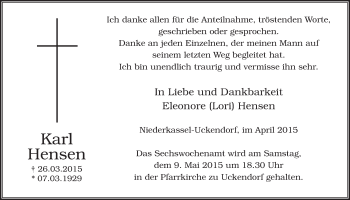 Anzeige von Karl Hensen von  Extra Blatt 