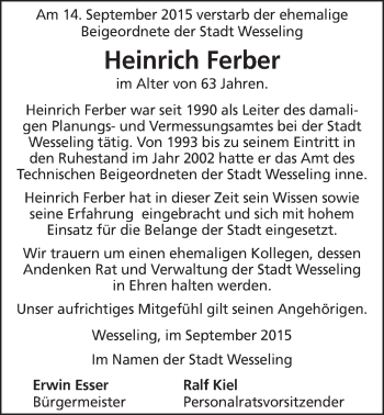Anzeige von Heinrich Ferber von  Schlossbote/Werbekurier 