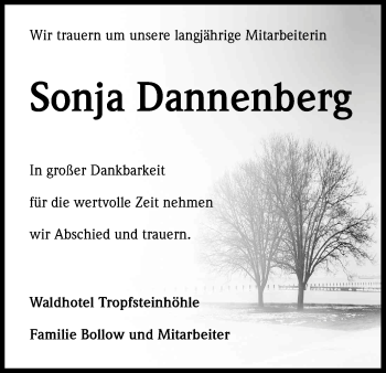 Anzeige von Sonja Dannenberg von Kölner Stadt-Anzeiger / Kölnische Rundschau / Express