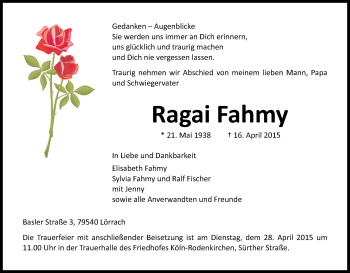 Anzeige von Ragai Fahmy von Kölner Stadt-Anzeiger / Kölnische Rundschau / Express