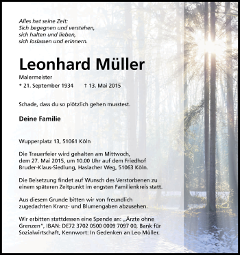 Anzeige von Leonhard Müller von Kölner Stadt-Anzeiger / Kölnische Rundschau / Express