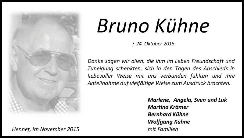  Traueranzeige für Bruno Kühne vom 24.11.2015 aus Kölner Stadt-Anzeiger / Kölnische Rundschau / Express