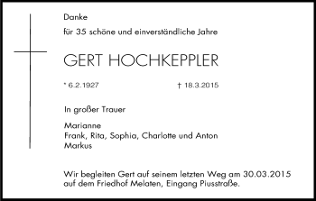Anzeige von Gert Hochkeppler von Kölner Stadt-Anzeiger / Kölnische Rundschau / Express
