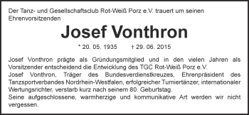 Anzeige von Josef Vonthron von  Kölner Wochenspiegel 