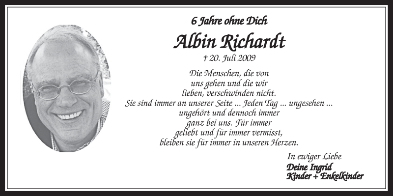  Traueranzeige für Albin Richardt vom 22.07.2015 aus  Wochenende 