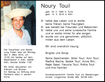 Anzeige von Noury Touil von Kölner Stadt-Anzeiger / Kölnische Rundschau / Express