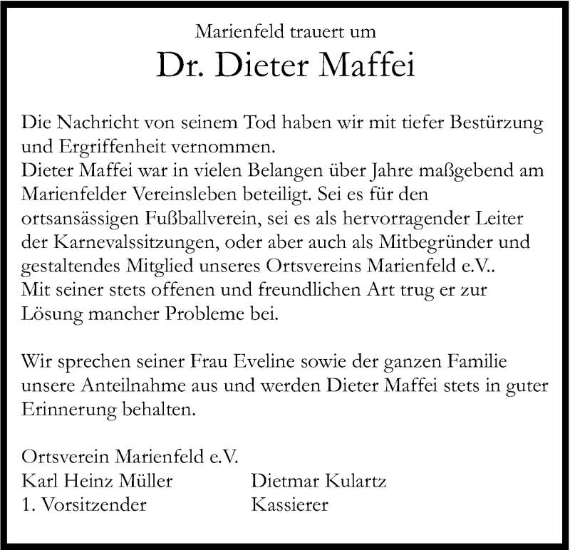  Traueranzeige für Dieter Maffei vom 05.02.2015 aus Kölner Stadt-Anzeiger / Kölnische Rundschau / Express