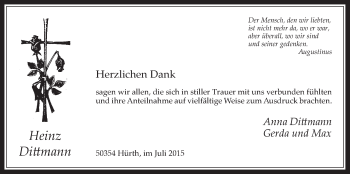 Anzeige von Heinz Dittmann von  Wochenende 