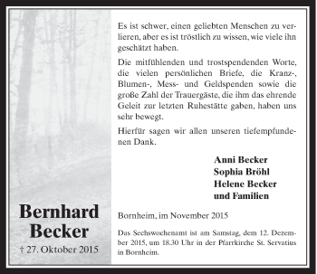 Anzeige von Bernhard Becker von  Schaufenster/Blickpunkt 