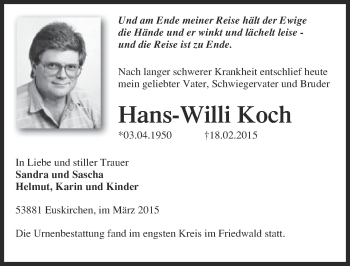 Anzeige von Hans-Willi Koch von  Blickpunkt Euskirchen 