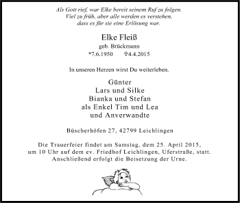 Anzeige von Elke Fleiß von Kölner Stadt-Anzeiger / Kölnische Rundschau / Express