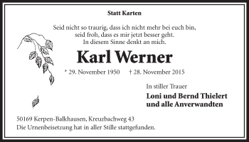 Anzeige von Karl Werner von  Sonntags-Post 