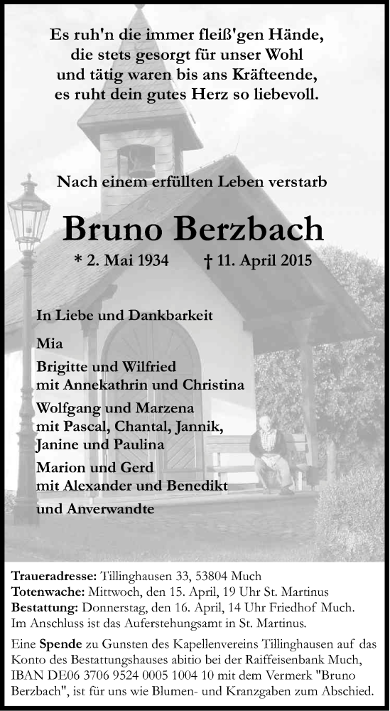  Traueranzeige für Bruno Bernbach vom 14.04.2015 aus Kölner Stadt-Anzeiger / Kölnische Rundschau / Express