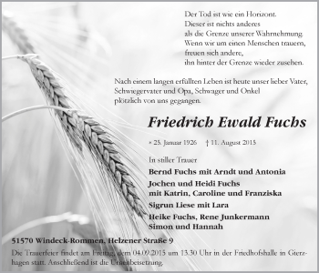 Anzeige von Friedrich Ewald Fuchs von  Lokalanzeiger 