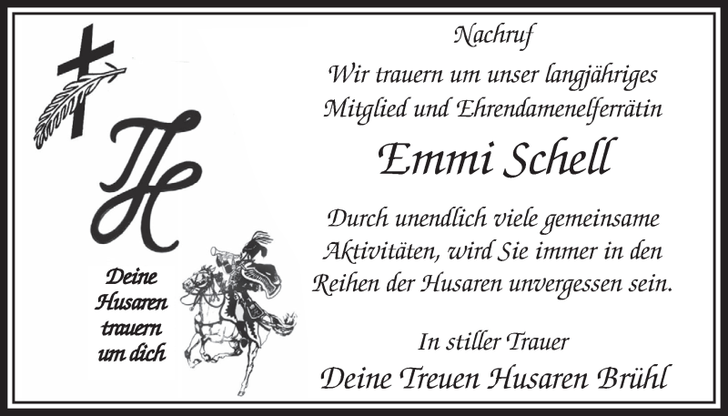  Traueranzeige für Emmi Schell vom 16.12.2015 aus  Schlossbote/Werbekurier 