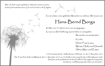 Anzeige von Hans-Bernd Borga von Kölner Stadt-Anzeiger / Kölnische Rundschau / Express